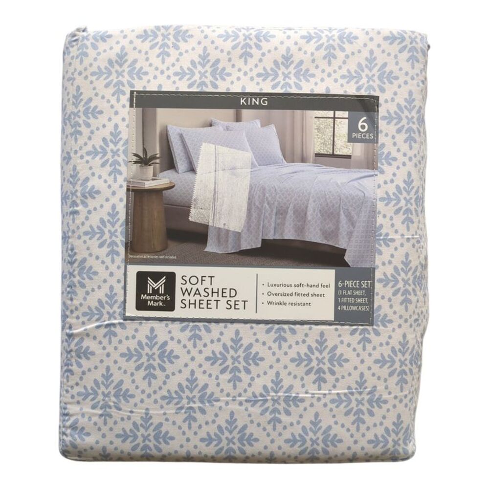 Aria Diamond Blue - Member's Mark Soft Washed Recycled Microfiber 6-Piece Sheet